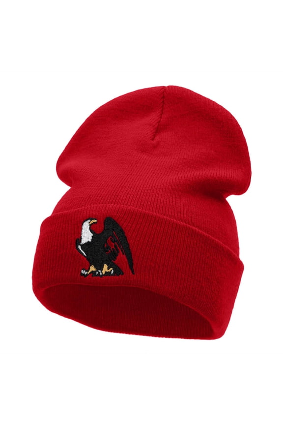 Majestic Eagle Embroidered 12 Inch Long Knitted Beanie - Red OSFM