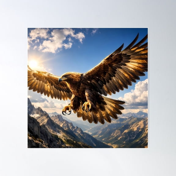 Majestic Eagle In Flight Over Dramatic Valley Sunrise Art Unframed Paper Print