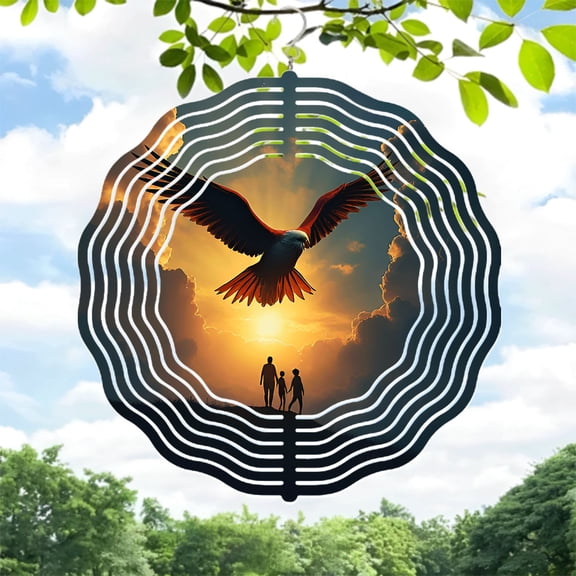 Majestic Eagle Metal Wind Spinner & Chime - Soaring Design with Concentric Circles for Yard & Garden Decor Perfect for Outdoor Serenity