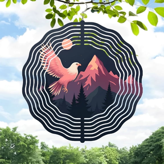 Majestic Eagle Metal Wind Spinner - Serene Night Sky Design with Full Moon & Radiating Patterns for Yard & Garden Decor