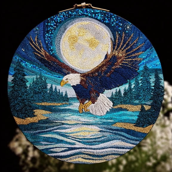 Majestic Eagle Soaring Stained Glass Suncatcher Round Patriotic Window Hanging Bald Eagle Home Decor Gift