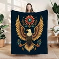 thumbnail image 1 of Majestic Eagle & Sunflower Pattern Flannel Blanket - Soft Cozy Durable for Sofa Travel Bed Chair - Elegant Design, 1 of 7