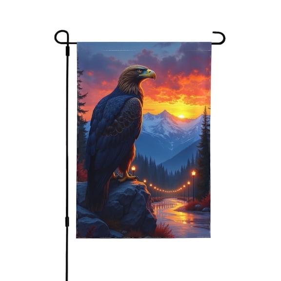Majestic Eagle Sunset Mountain Garden Flag 12x18 Inch Double Sided – Fierce Wildlife Scenic View Outdoor Yard Decoration For Porch, Lawn & Patio