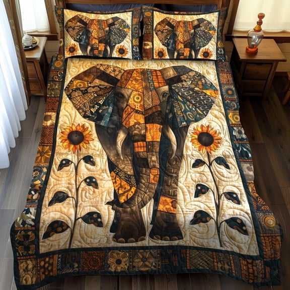 Majestic Elephant 3-Piece Quilted Bedding Set