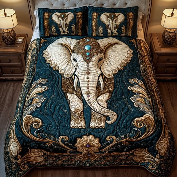 Majestic Elephant 3-Piece Quilted Bedding Set