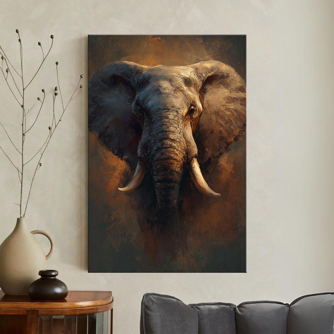Majestic Elephant African Wildlife Rustic Safari Golden Brown Animal ...