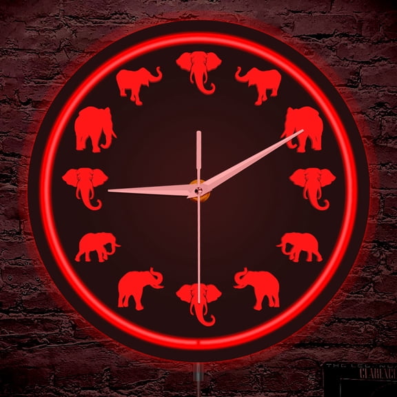 Majestic Elephant Pose LED Neon Light Wall Clock Safari Wildlife Home Decor Luminous Glowing Neon Clock Exotic Aesthetic Accent