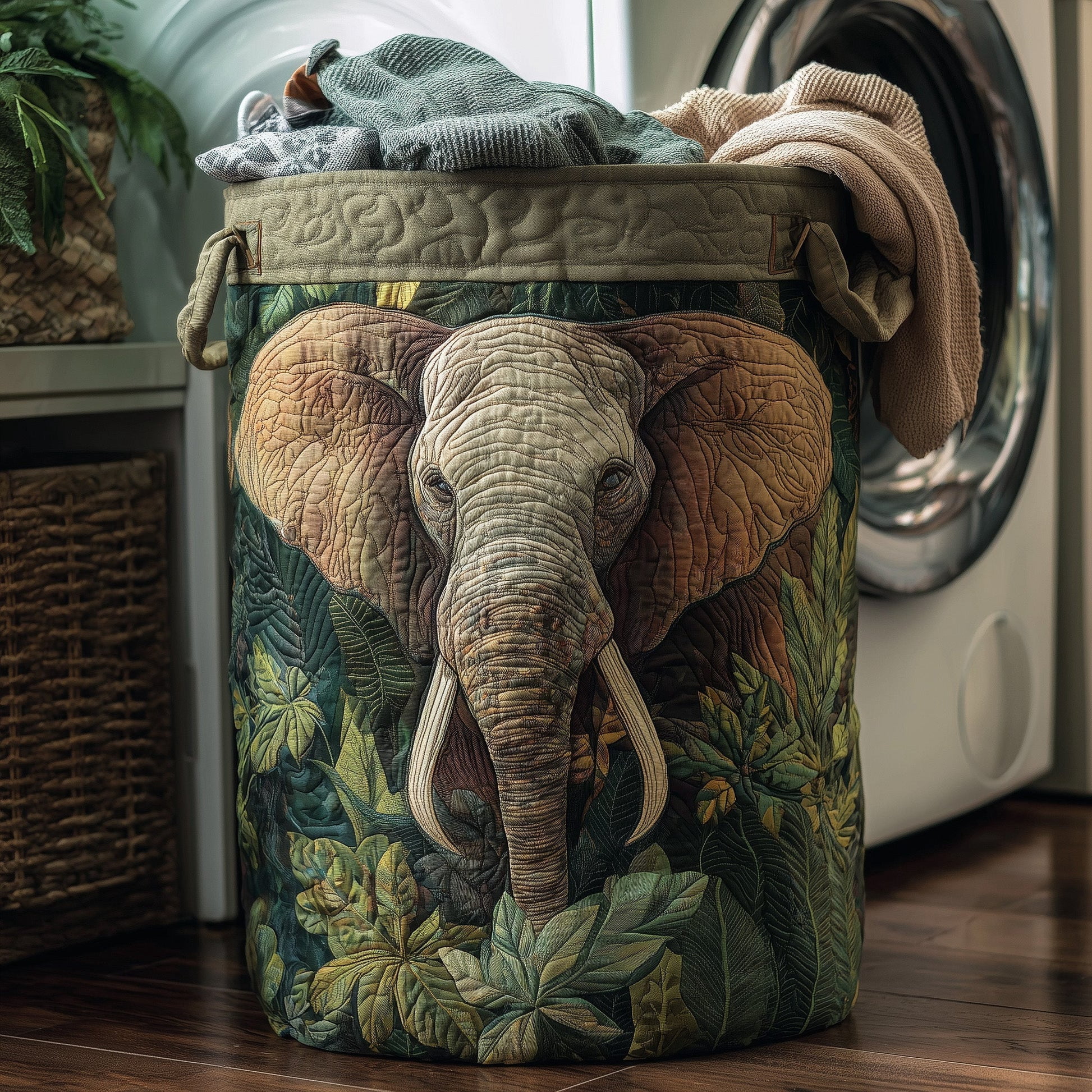 Majestic Elephant Quilted Laundry Basket, Storage Bin Laundry Basket Fabric, House Storage Hamper, Mother Day's Gift Ideas