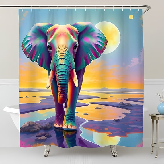 Majestic Elephant Shower Curtain - Colors & Dreamlike Sunset Design