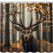 Majestic Elk in Forest Shower Curtain Brown Deer Head with Antlers Bathroom Decor Nature Inspired Waterproof Curtain