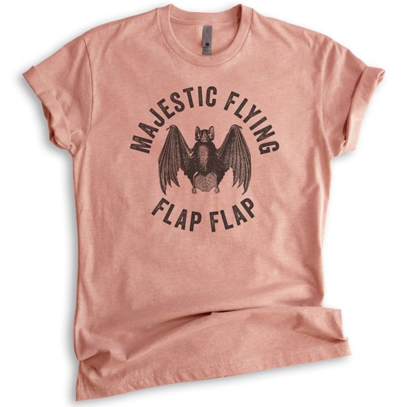 Majestic Flying Flap Flap Bat Shirt, Unisex Women's Men's Shirt, Funny Halloween T-shirt, Bat Graphic Tee, Heather Sunset, X-Large