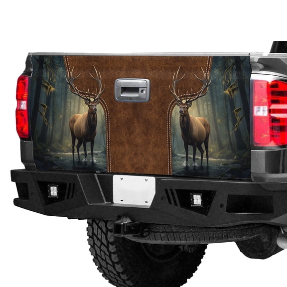 Majestic Forest Deer Tailgate Wrap – Rustic Wildlife Elk Pickup Truck Tailgate Vinyl Decal, Nature Outdoor Truck Graphic