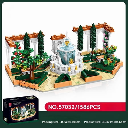 Majestic Fountain Square Building Sets, 1586PCS 3D Garden Plaza Model Kit with Pavilion and LED Light, DIY Craft Construction Toy for Adults and Teens
