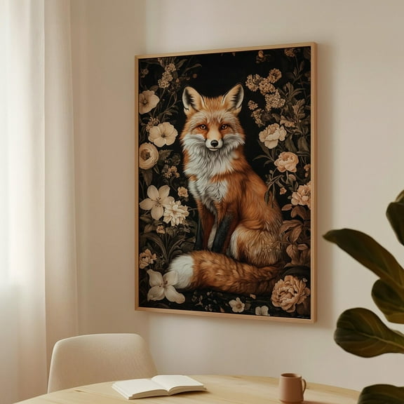 Majestic Fox With Vintage Florals – Elegant Woodland Animal Surrounded By Rustic Flowers For Cottagecore And Nature-Inspired Decor Wall Art, Modern Wall Decor, 24x36 UNFRAMED