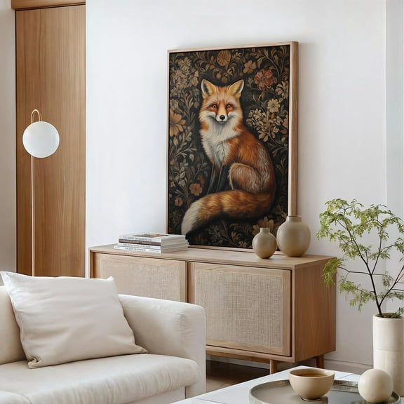 Majestic Fox Wall Art - Vintage-Inspired With Floral Patterns, Autumn Nature Decor, Rustic Woodland Animal Artwork Wall Art, Modern Wall Decor, 8x12 UNFRAMED