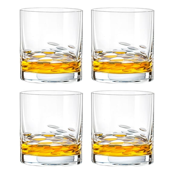 Majestic Gifts Inc. Glass - Double Old Fashioned - Tumbler - Set of 4 - Oval Shaped Leaves Design - Made in Europe by