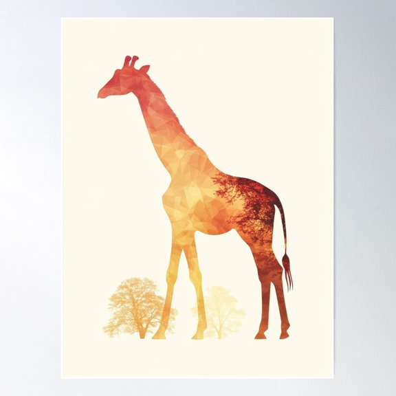 Majestic Giraffe In Warm Hues Poster Wall Art, Modern Wall Decor For Living Room Bedroom, 8x12 UNFRAMED