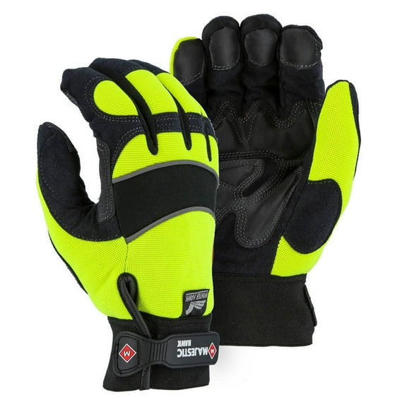 Majestic 2145HYH Winter Hawk Heatlok Lined Insulated, Waterproof, Windproof, Armorskin Winter Work Gloves Hi-Vis Lime (1 Pair)