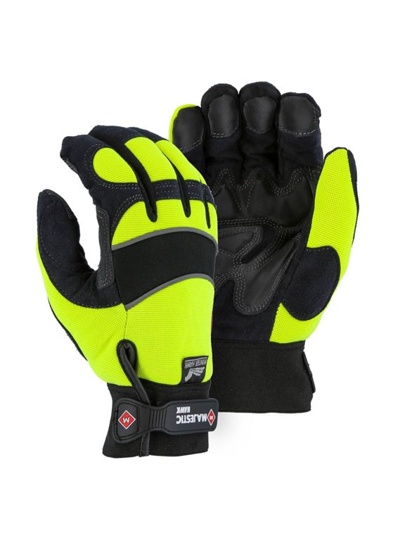 Majestic 2145HYH Winter Hawk Heatlok Lined Insulated, Waterproof, Windproof, Armorskin Winter Work Gloves Hi-Vis Lime (1 Pair)