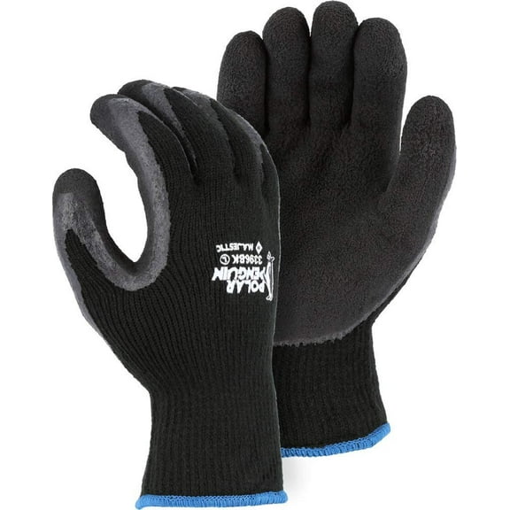 Majestic Glove 3396BK/10 Industrial Gloves, Rubber Palm, Winter, Knit, Large, Black Pack of 12