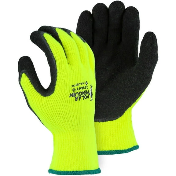 Majestic Glove Polar Penguin 3396HY Coated Gloves, L, Foam Latex Palm, Black/Hi-Viz Yellow, 10 ga Acrylic