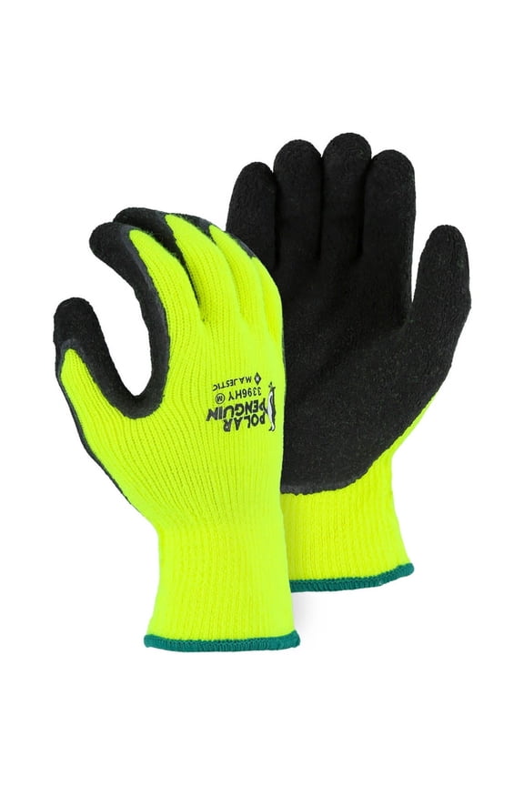 Polar Penguin 3396HY Coated Gloves, L, Foam Latex Palm, Black/Hi-Viz Yellow, 10 ga Acrylic