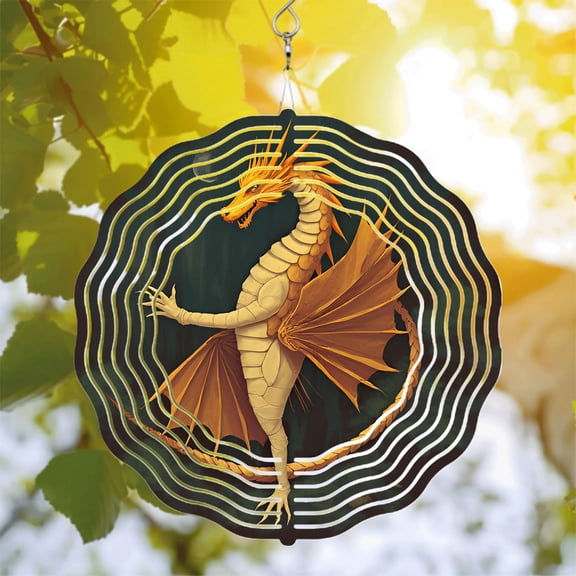 Majestic Golden Dragon Metal Wind Spinner & Chime - Intricate Scales & Wings Circular Wave Design for Yard & Garden Decor