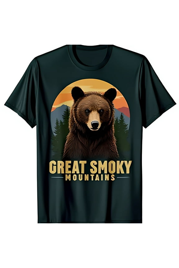 Majestic Graphic on Black T-Shirt Great Smoky Mountains Sunset Design