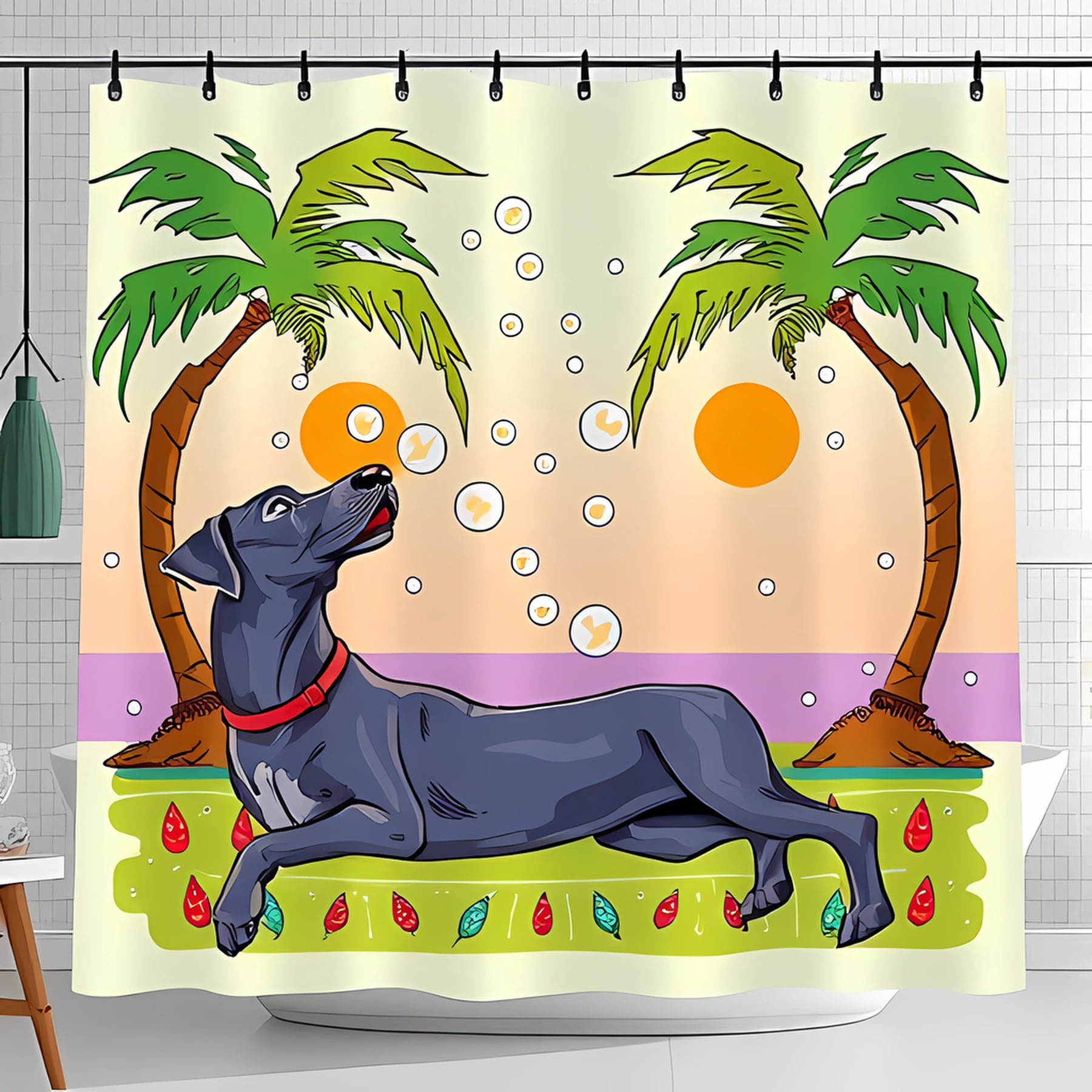 Majestic Great Dane Shower Curtain - Tropical Paradise Design with