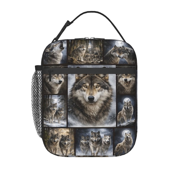 Majestic Grey Wolf Pack Forest Lunch Bag Portable Thermal Lunch Box for Men and Women