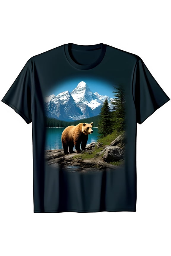 Majestic Grizzly Bear Graphic on Black T-Shirt Nature Inspired Design