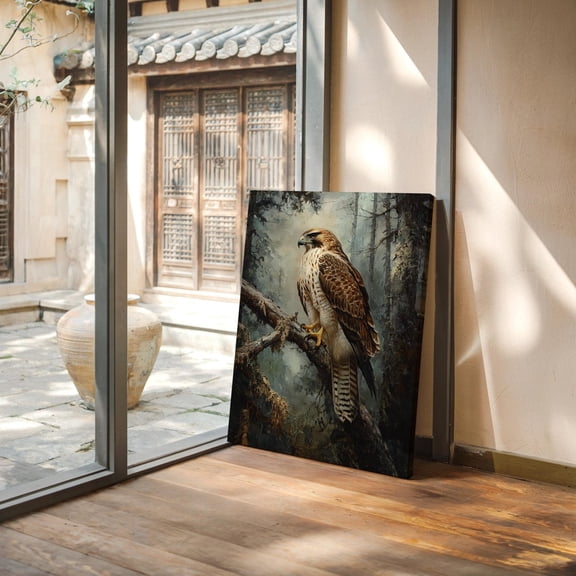 Majestic Hawk Wall Art, Wildlife Painting For Rustic, Nature-Inspired, And Forest-Themed Decor UNFRAMED PAPER POSTER