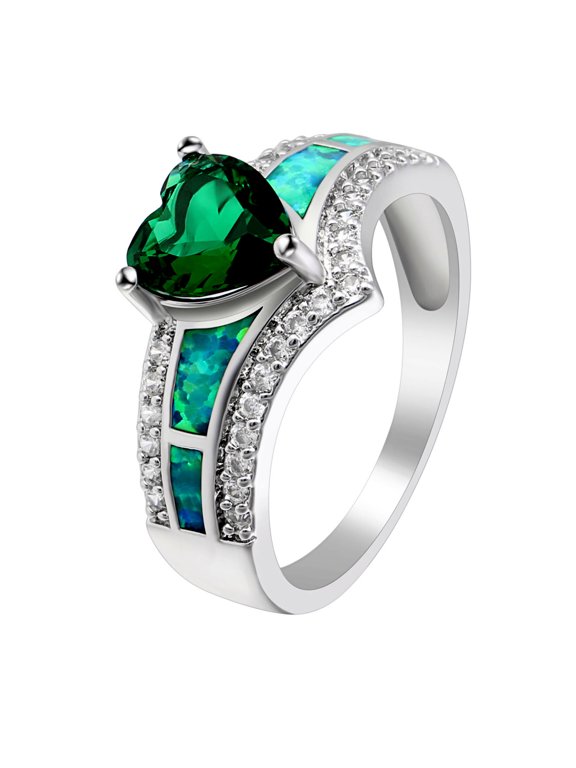 Majestic Green Simulated Fire Opal Heart Promise Ring for Women Engagement Size 6 by Ginger Lyne