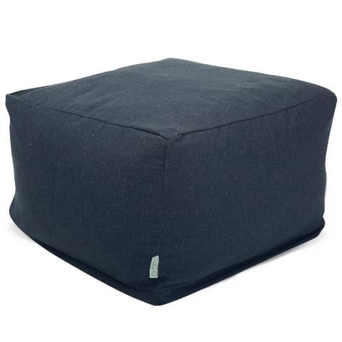 Navy Woven Polyester-Linen Pouf Ottoman