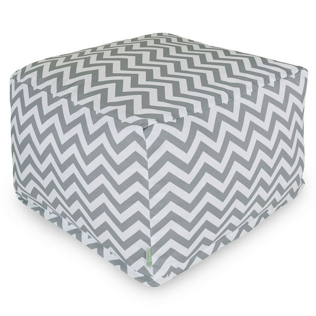 Majestic Home Goods Indoor Outdoor Treated Polyester Gray Chevron Ottoman Pouf