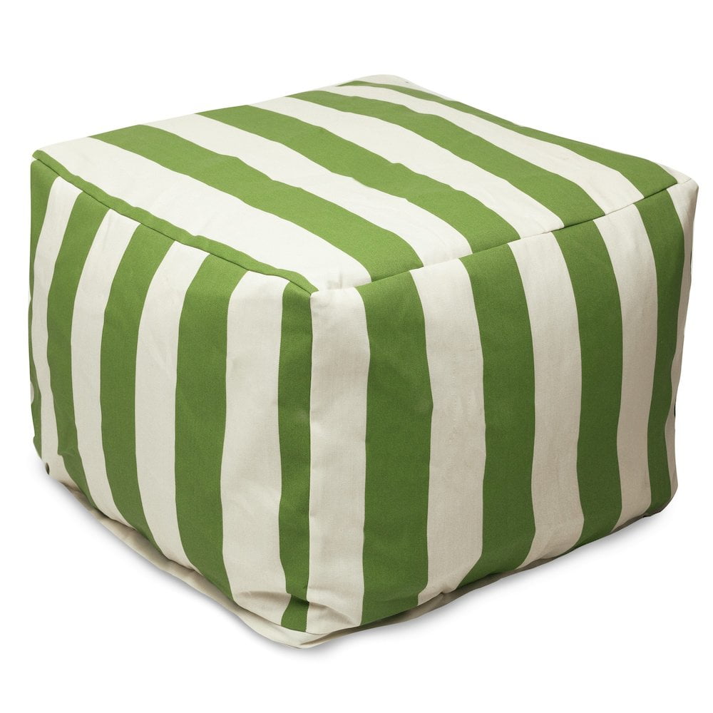 Sage and White Striped Outdoor Polyester Ottoman Pouf