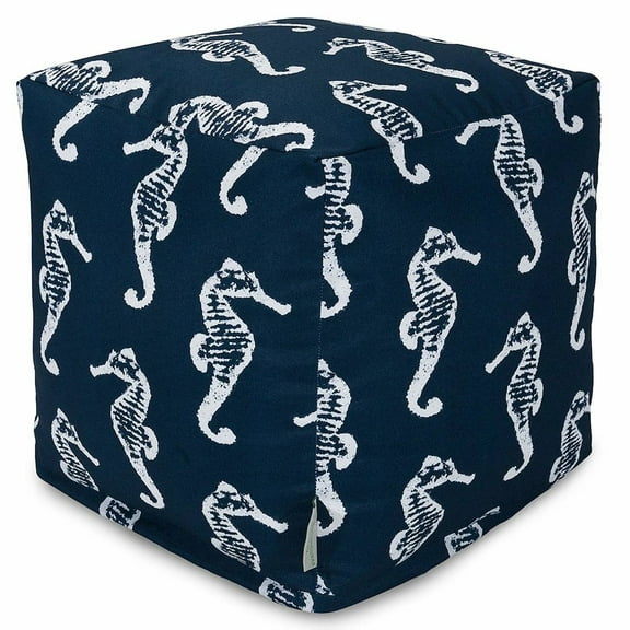 Majestic Home Goods Cube Pouf Sea Horse Navy