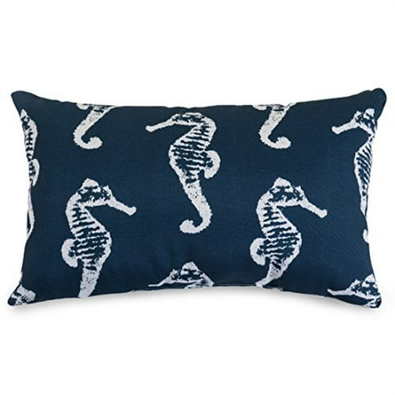 Majestic Home Goods Navy Sea Horse Indoor / Outdoor Small Throw Pillow 20" L x 5" W x 12" H
