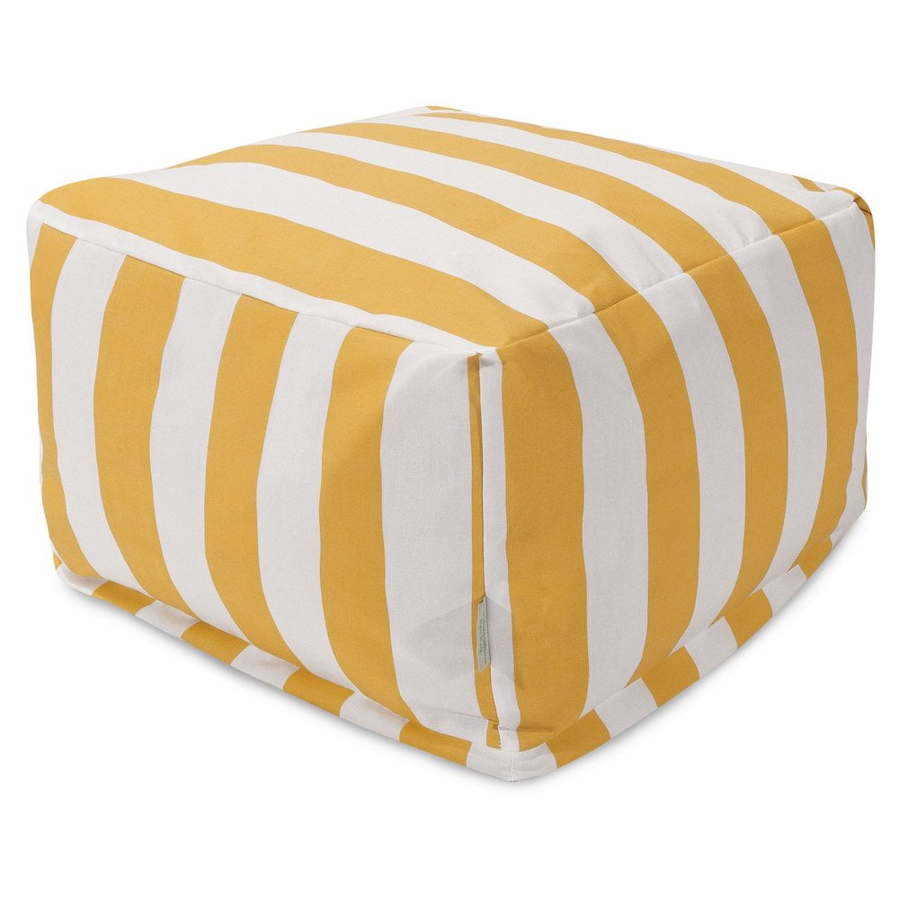 Yellow and White Striped Outdoor Fade-proof Square Ottoman