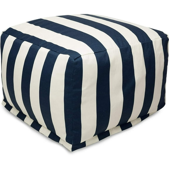 Majestic Home Goods Vertical Stripe Ottoman, Large, Navy Blue