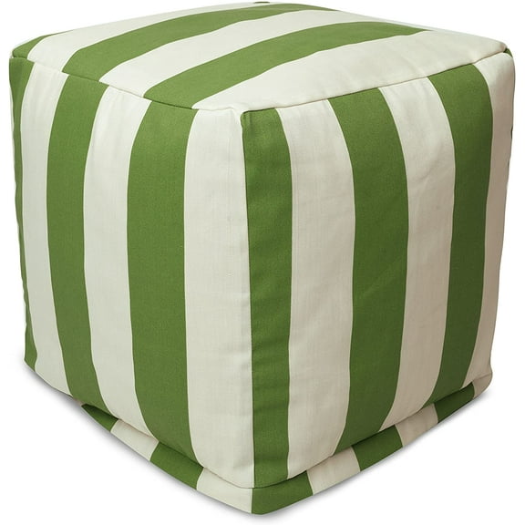 Majestic Home Goods Vertical Stripes Indoor/Outdoor Stuffed 17x17x17 Inches-Bean Bag Floor Foot Rest–Sitting Pouf Chair for Living Room–Nursery Pillow Ottoman, 17" x 17" x 17", Sage/White