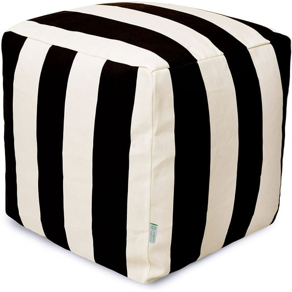 Majestic Home Goods Vertical Stripes Indoor/Outdoor Stuffed 17x17x17 Inches-Bean Bag Floor Foot Rest–Sitting Pouf Chair for Living Room–Nursery Pillow Ottoman, 17" x 17" x 17", Black/Cream