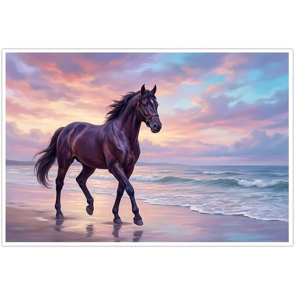 Majestic Horse on Beach Wall Art Poster Stunning Sunset Seascape Decor Prints Beautiful Equine Artwork for Bedroom Living Room Coastal Themed Home Decor Gift--