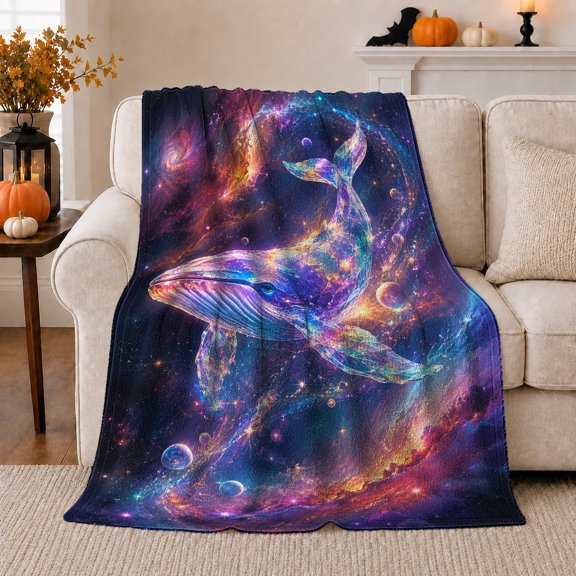 Majestic Humpback Whale Celestial Ocean, Peaceful Coastal Landscape Scene, Warm Flannel Blanket for Beach House and Living Room, Beach Lovers Housewarming Gift, Coastal Home Decor