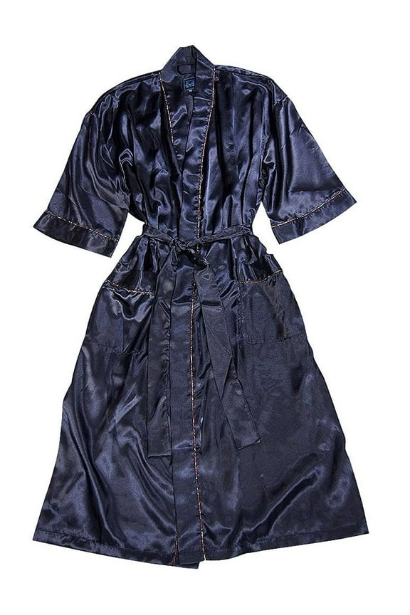 - Mens 3/4 Sleeve Satin Robe Navy / onesize