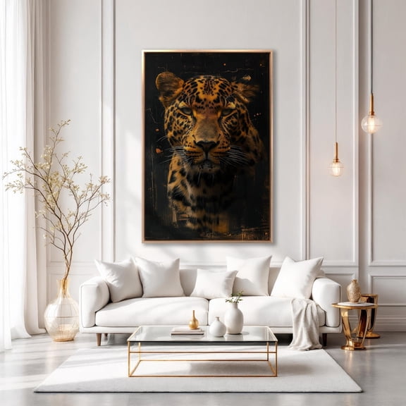 Majestic Jaguar Wall Art Abstract Predator in Vivid Orange Black Print Wildlife Decor Animal Lover Gift Ready to Hang Poster Decor, Unframed Poster Size 8x12