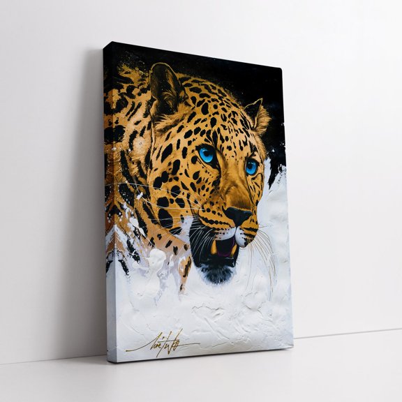 Majestic Leopard Blue Eyes Wall Art Print, Wildlife Animal Decor Unframed Paper Print
