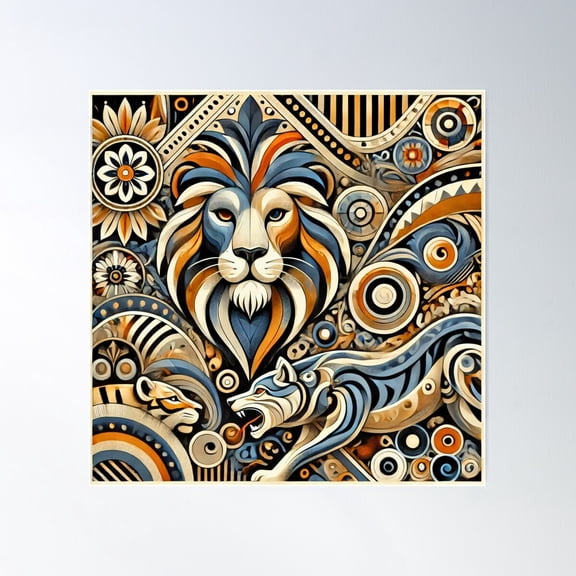 Majestic Lion – Artful Tribal Design With Depth And Expression Poster Wall Art, Modern Wall Decor For Living Room Bedroom, 30x30 UNFRAMED