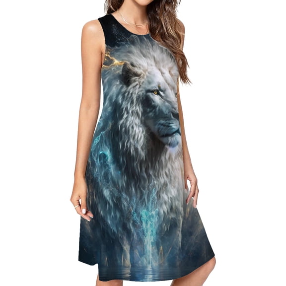 Majestic Lion In Flames Dress Elegant Party Dresses Evening Dresses Women Dress Sleeveless Dress Ladies Dresses
