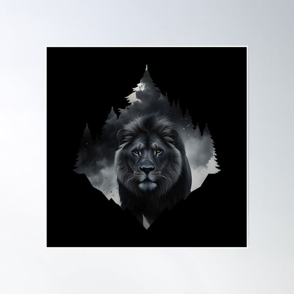 Majestic Lion King In Dark Water Reflection Artwork Poster Wall Art, Modern Wall Decor, 30x30 UNFRAMED